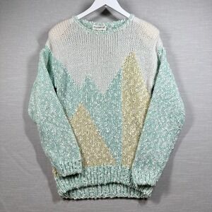 VINTAGE MJ Carroll Sweater Womans Medium Blue‎ Padded Chic Pastel Popcorn 90s